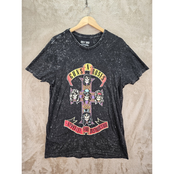 Guns N' Roses Other - Guns N' Roses Appetite for Destruction T-shirt Black Acid-Wash Iconic Cross